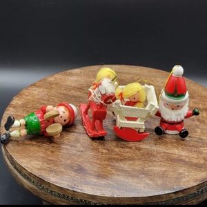Vintage Small Wooden Christmas Ornaments Mixed Lot Of 4